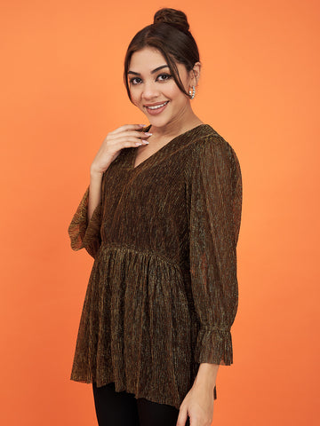 Embellished Brown Flared Top