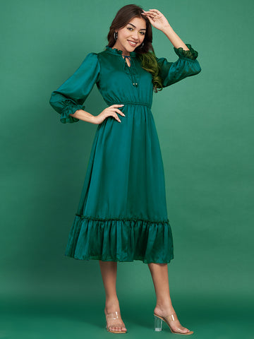Classy Green Ruffled Midi Dress