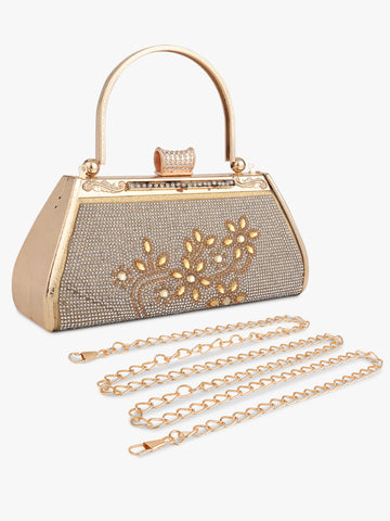 Patterned Fancy Golden Evening Handbag