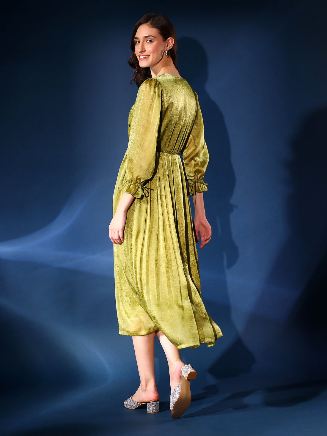 Embellished Green Fit & Flare Midi Dress