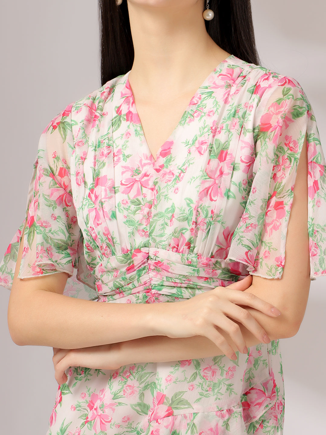 Stylish Pink Floral Layered Dress