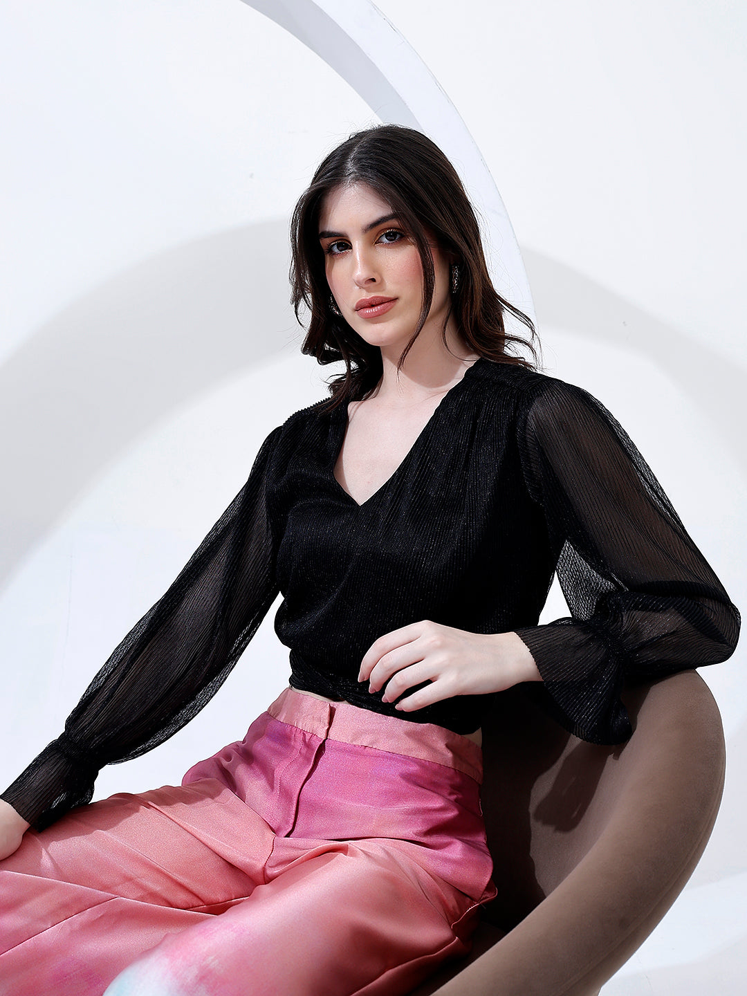 Classy Black Ruched Top