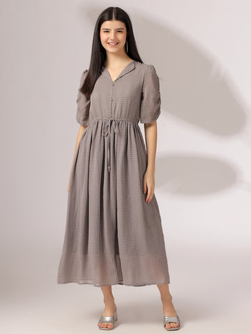 Fancy Grey Flared A- Line Dress