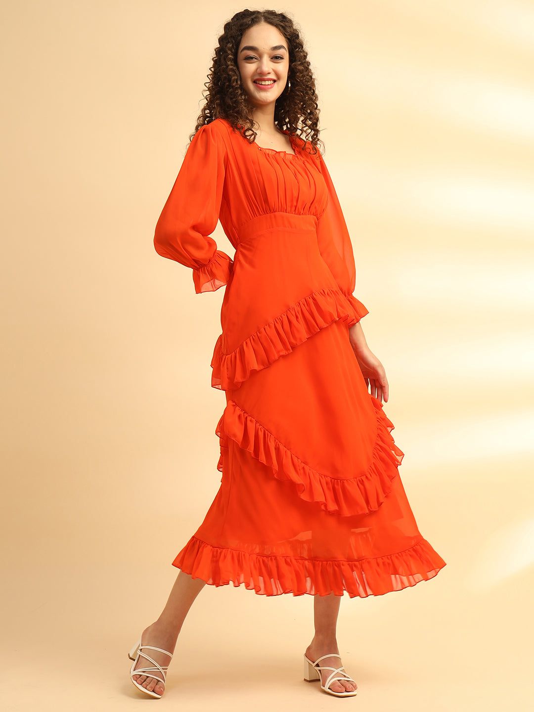 Orange Layered Midi Dress