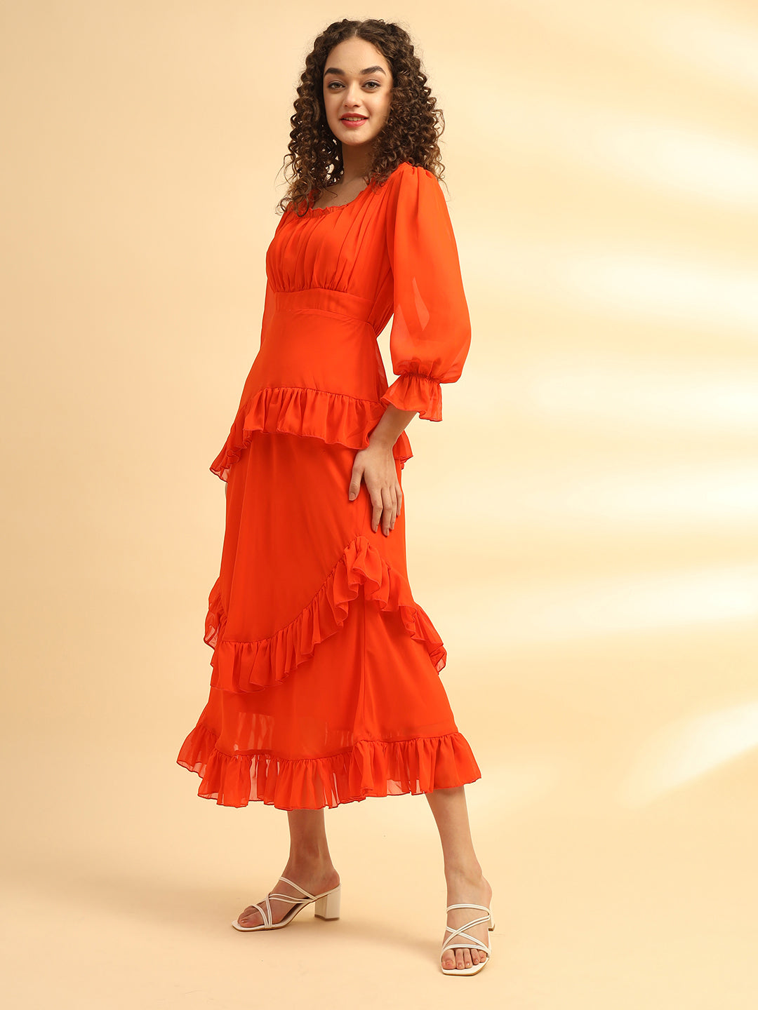 Orange Layered Midi Dress