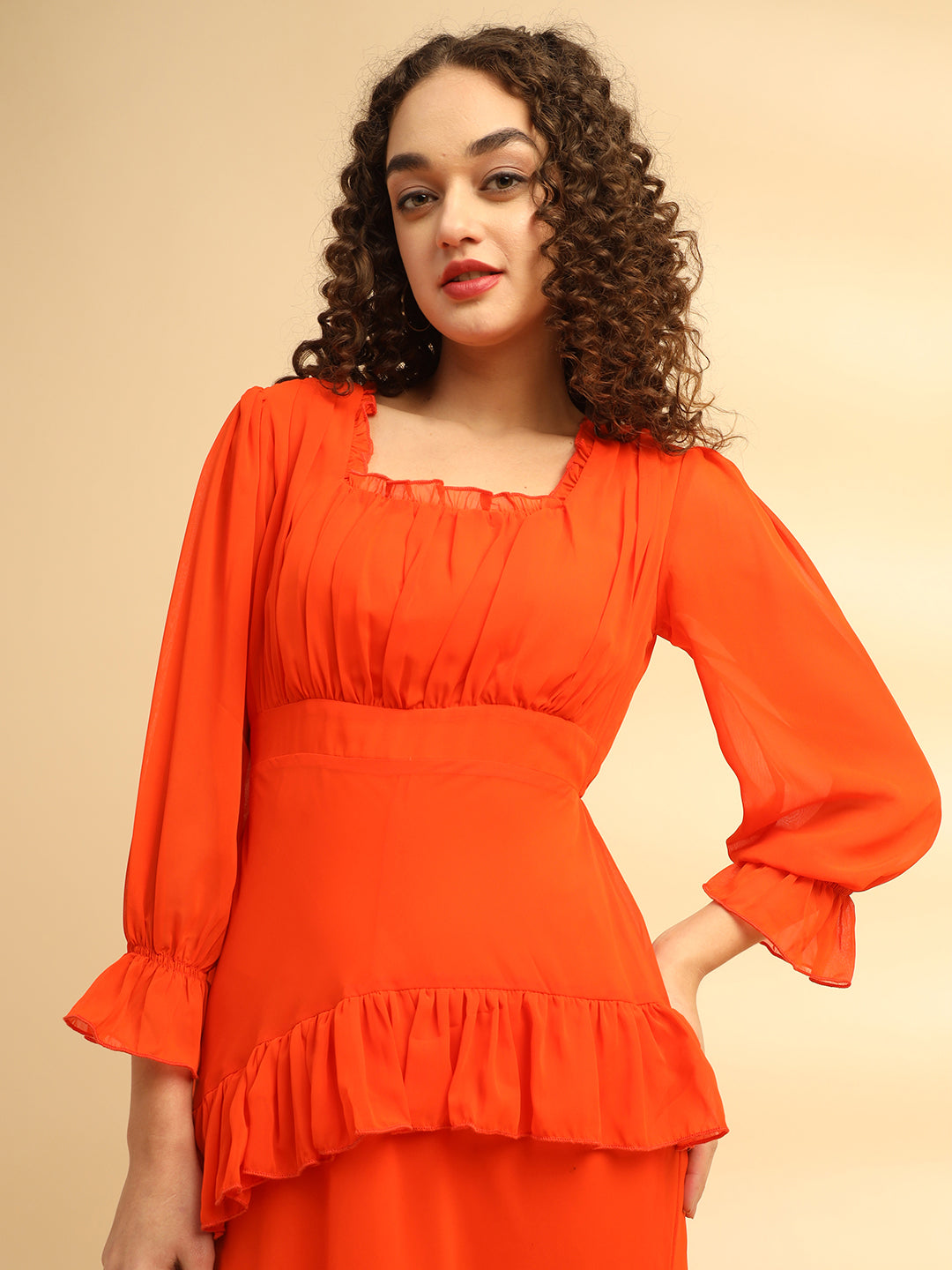 Orange Layered Midi Dress