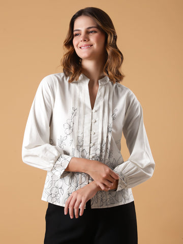 Printed Pin-tuck detailing Top