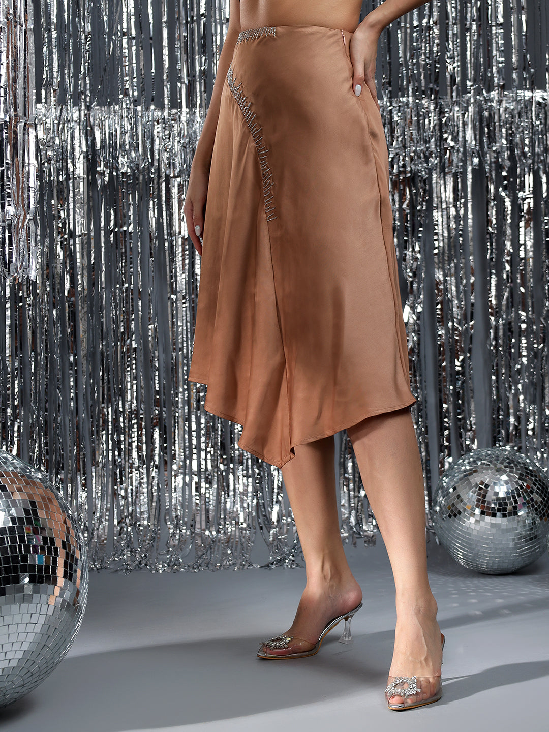 Embellished Flared Bronze Skirt