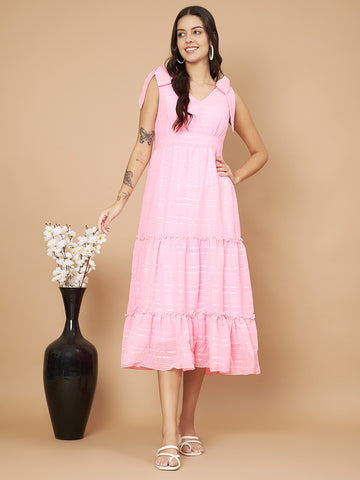 Fancy Pink Ruffled Midi Dress