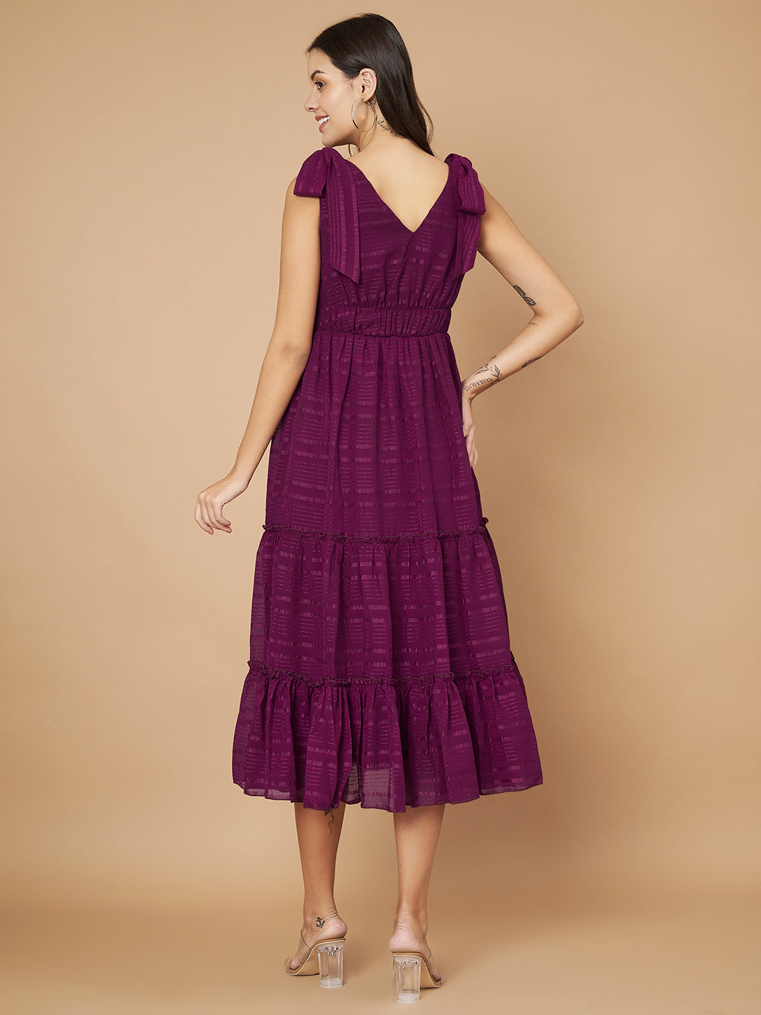 Fancy Purple Ruffled Midi Dress