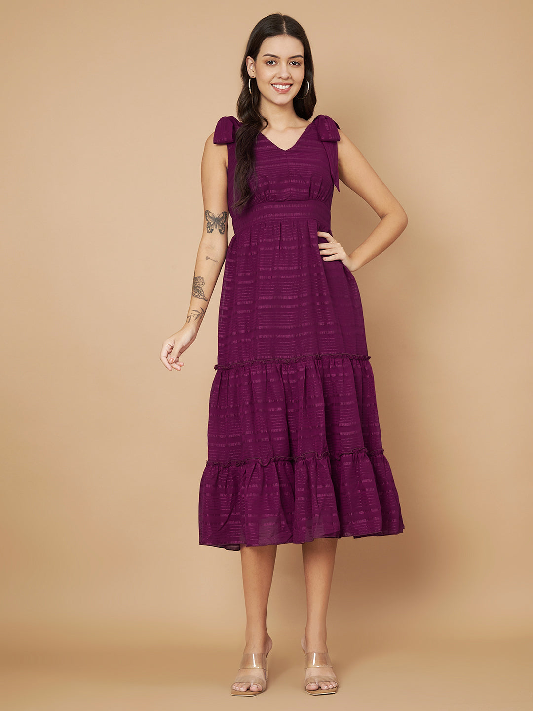 Fancy Purple Ruffled Midi Dress