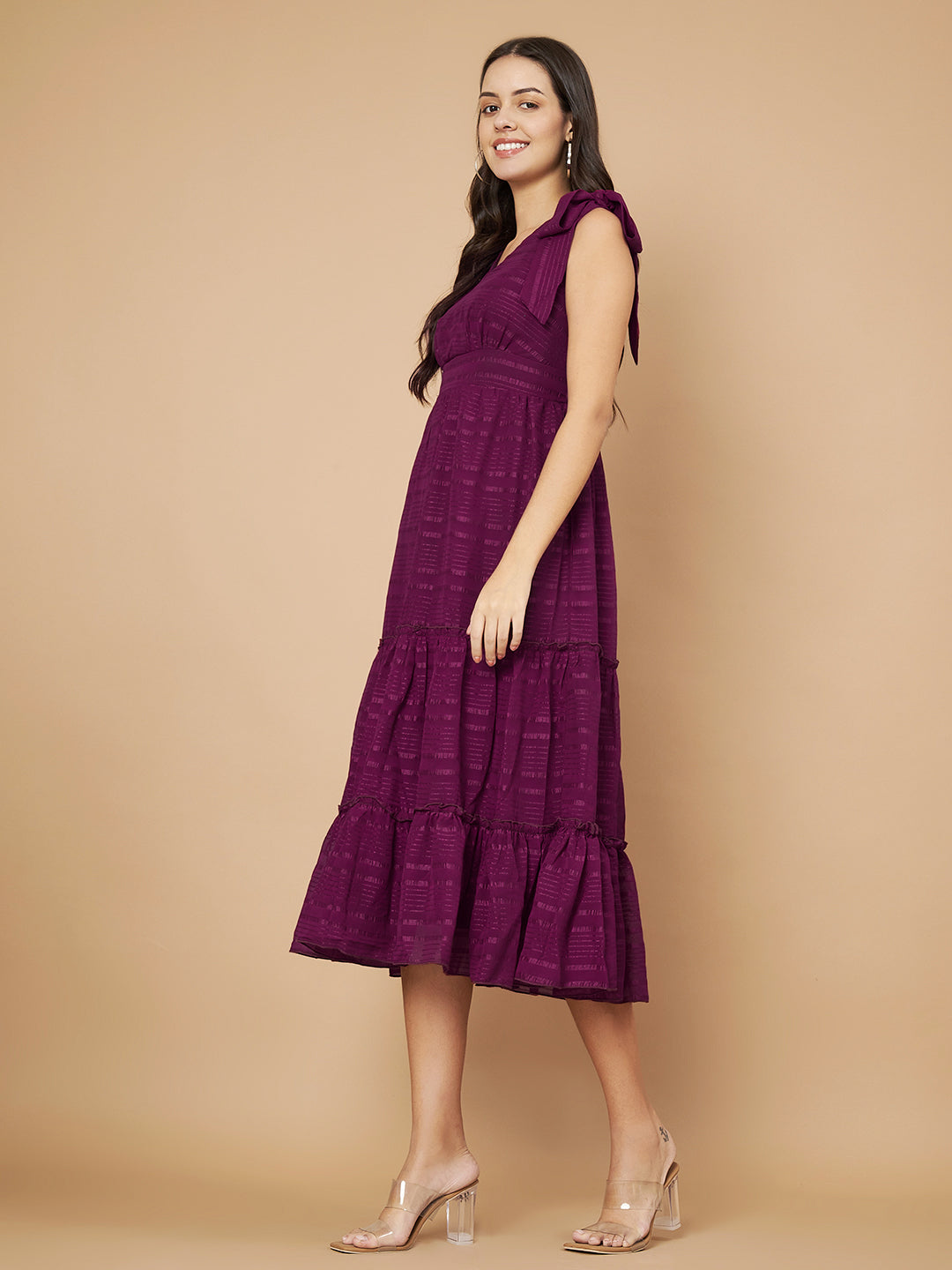 Fancy Purple Ruffled Midi Dress