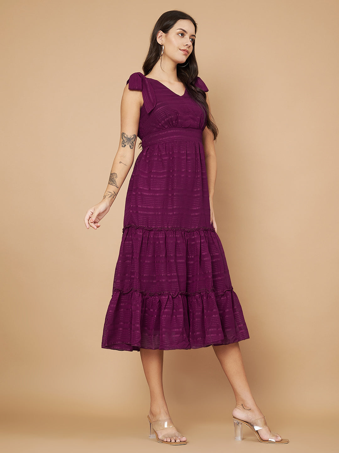 Fancy Purple Ruffled Midi Dress
