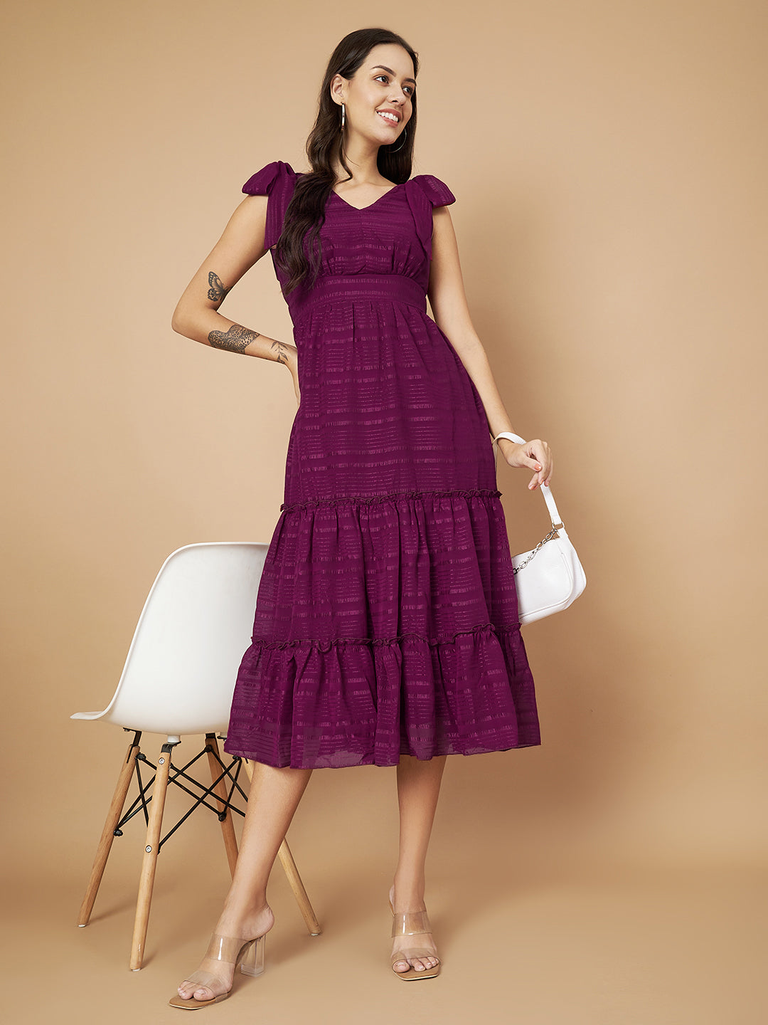 Fancy Purple Ruffled Midi Dress