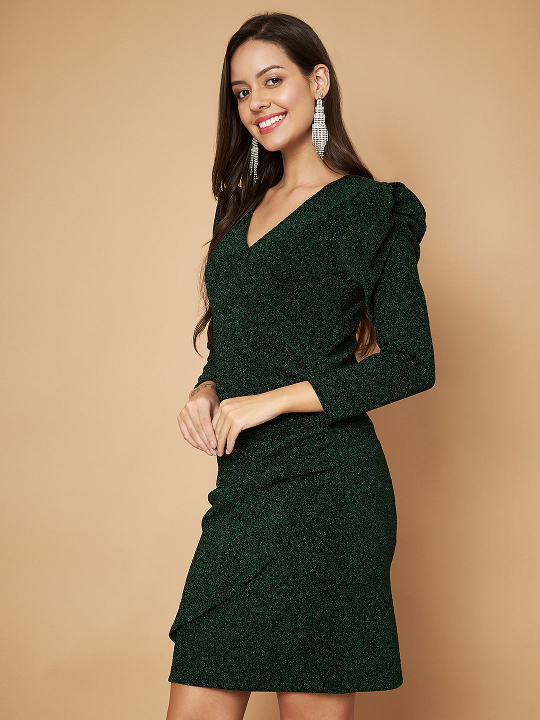 Embellished Green Layered Party Dress