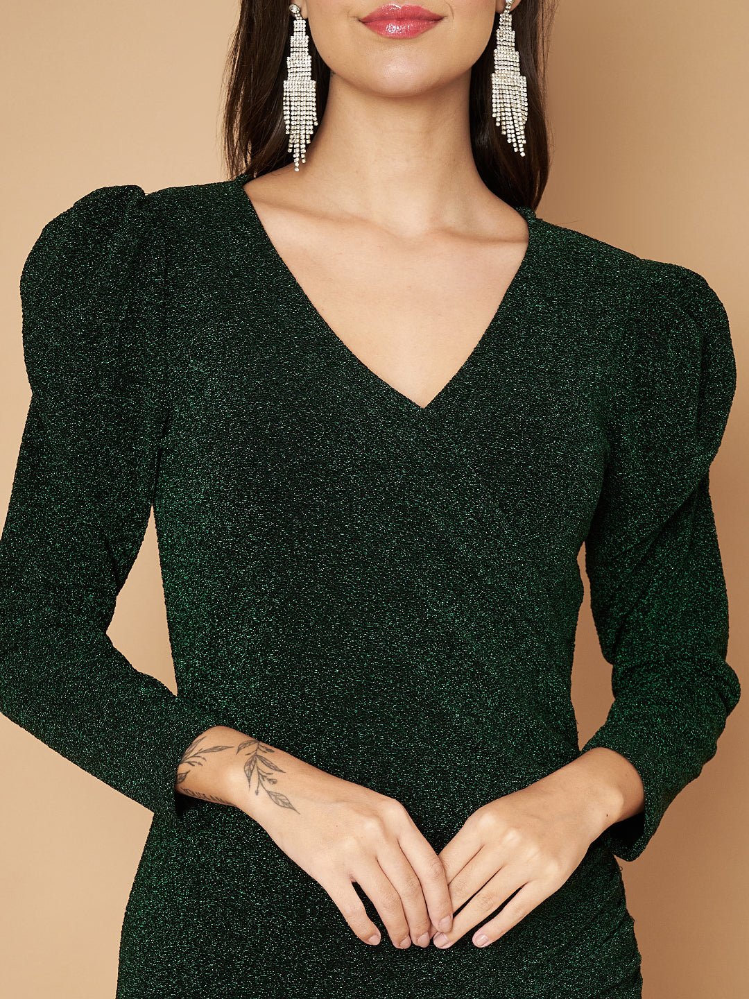 Embellished Green Layered Party Dress