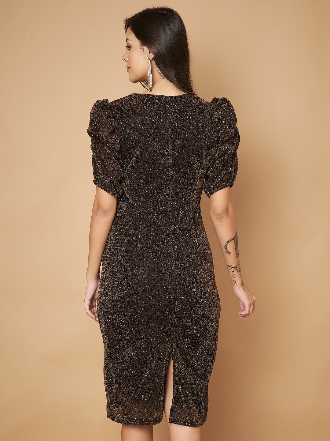 Embellished Brown Sheath Dress