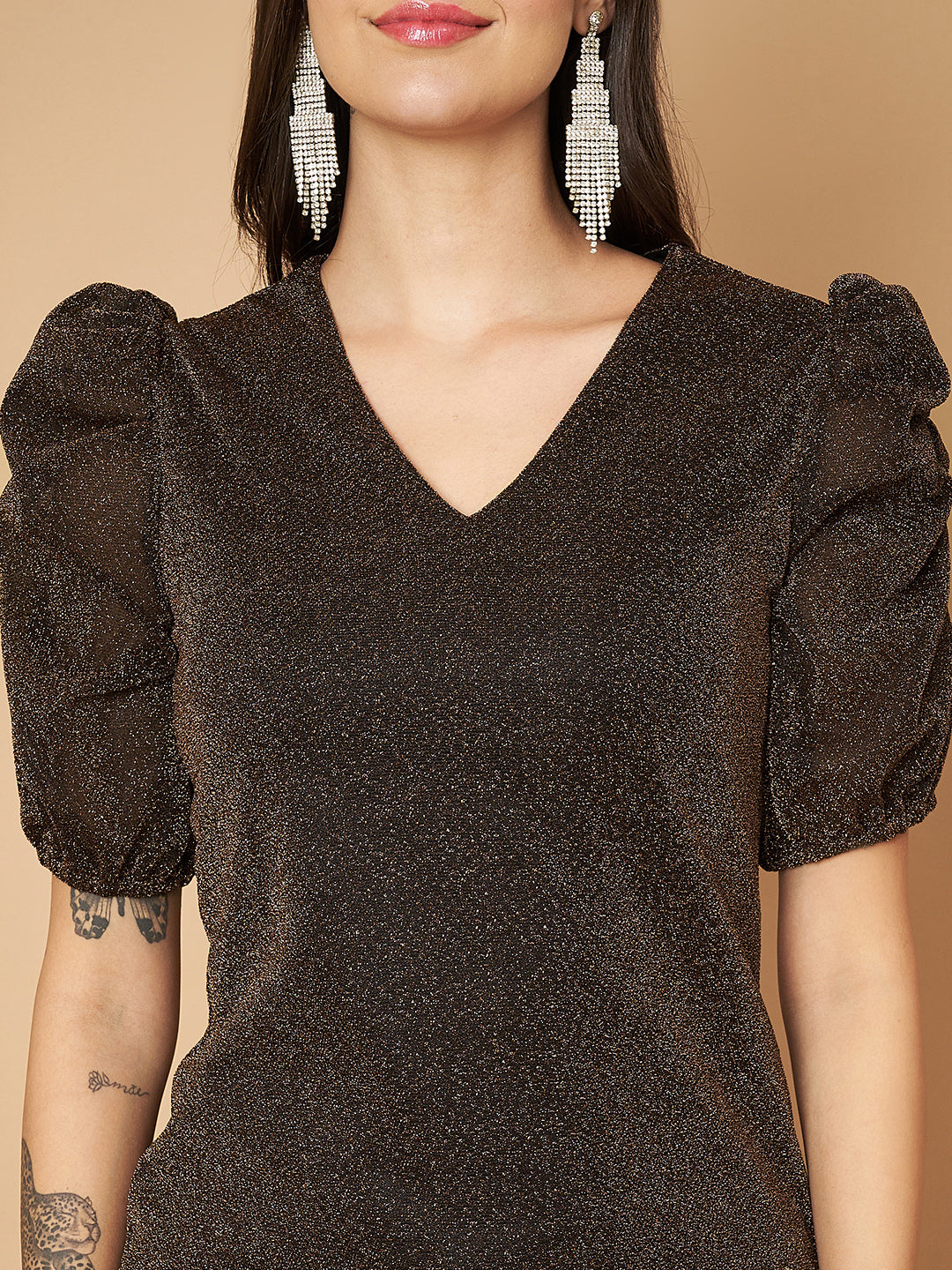 Embellished Brown Sheath Dress