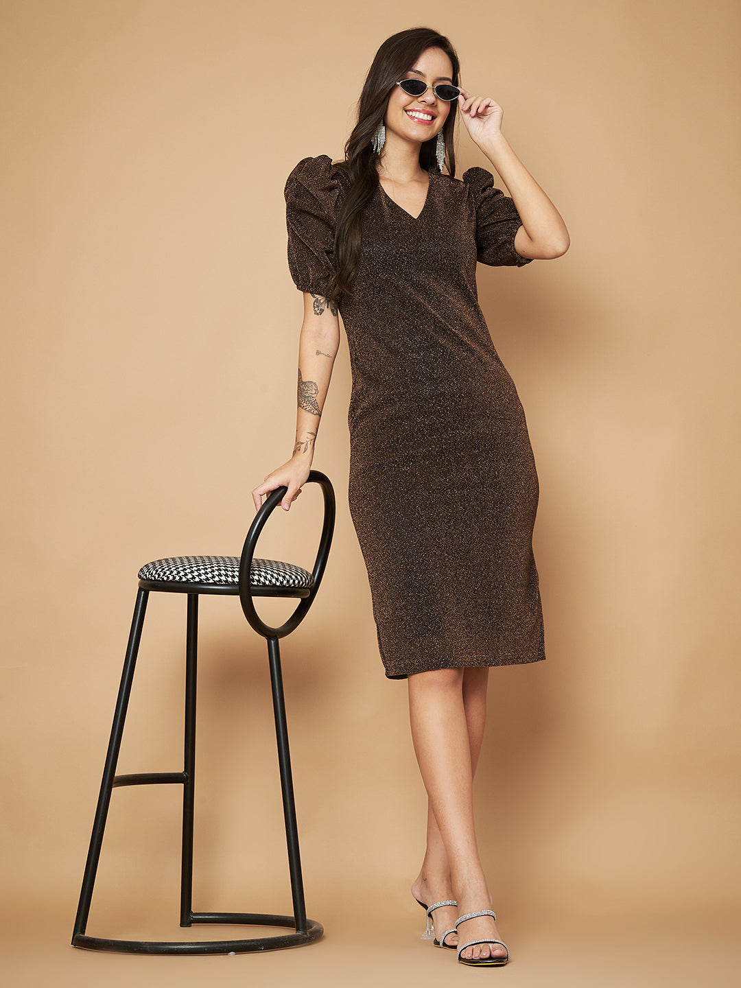 Embellished Brown Sheath Dress