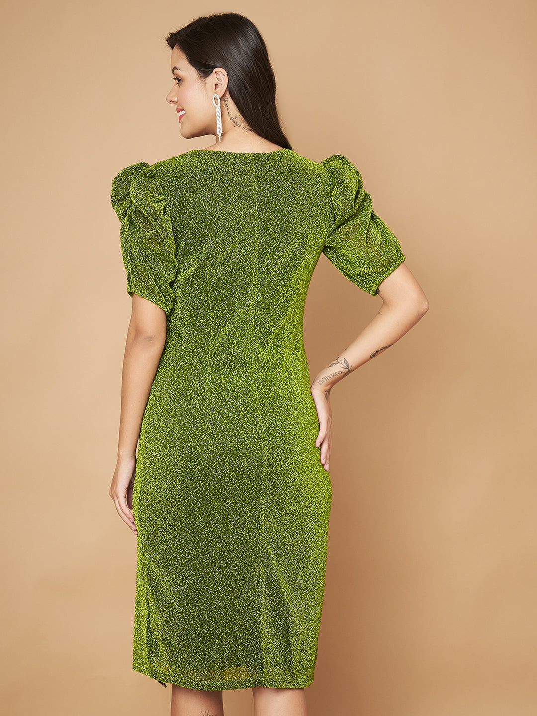 Embellished Green Sheath Dress