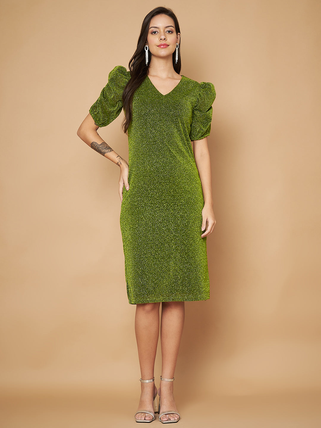 Embellished Green Sheath Dress