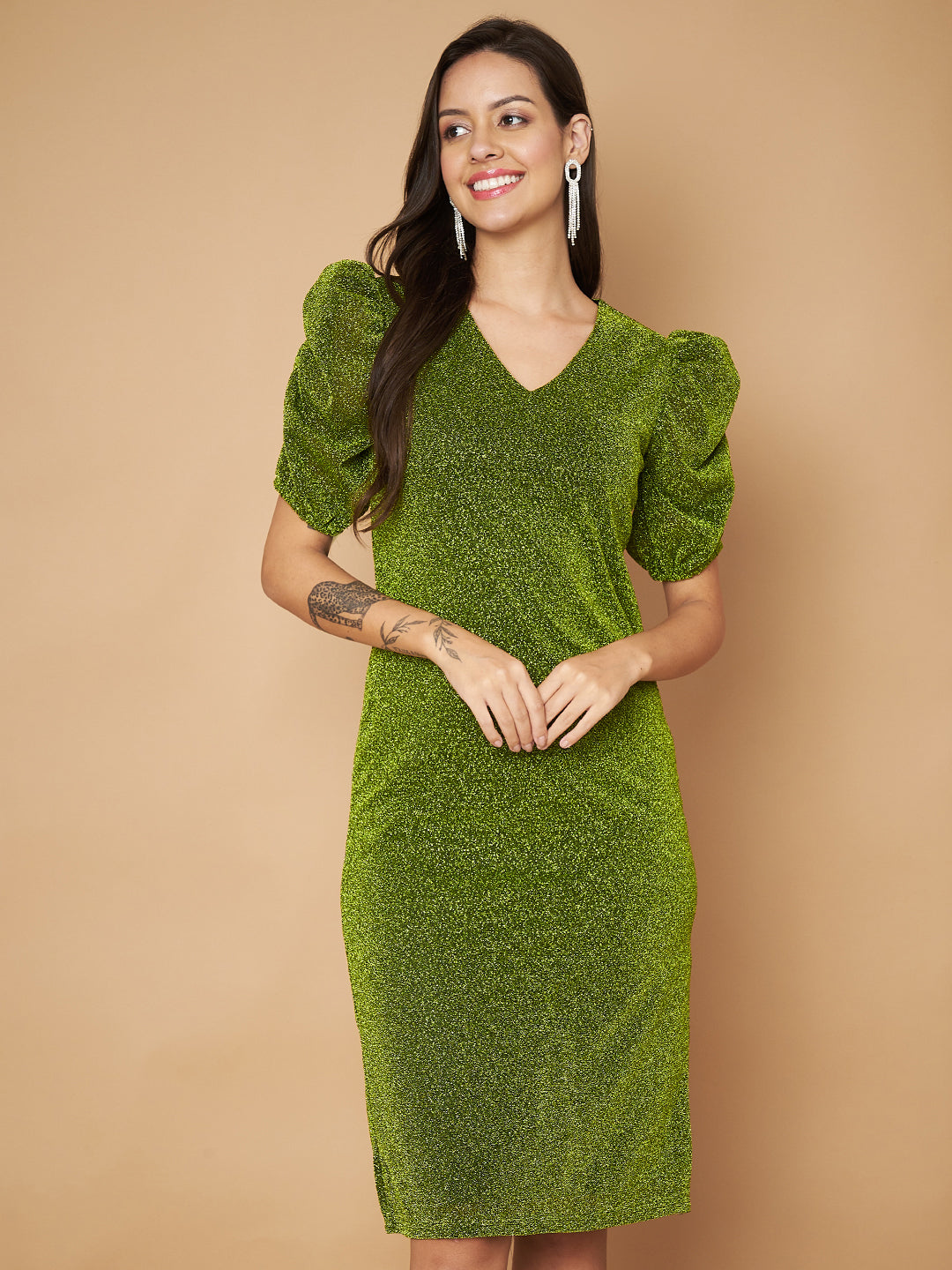 Embellished Green Sheath Dress