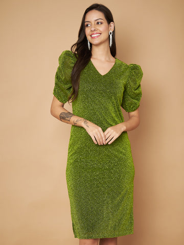 Embellished Green Sheath Dress