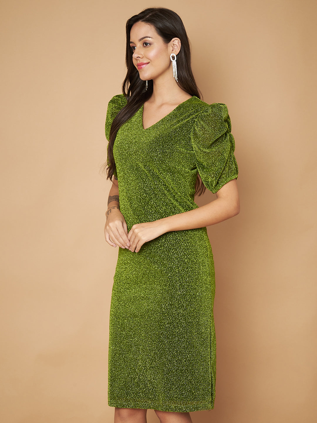 Embellished Green Sheath Dress