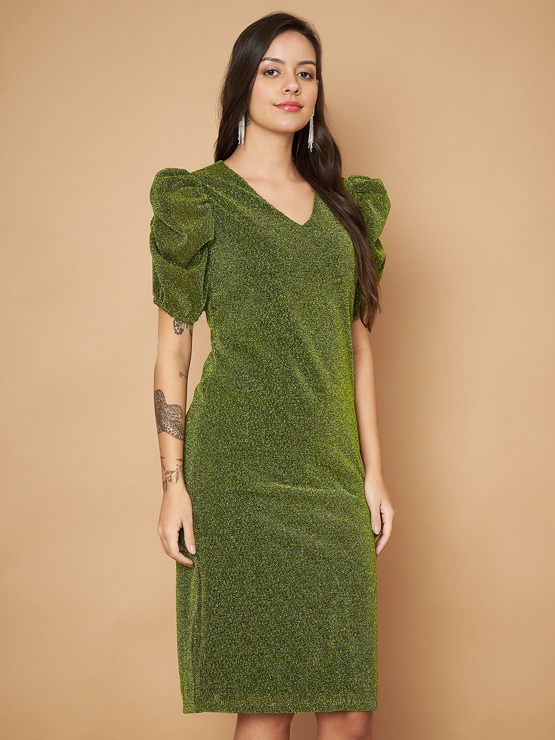 Embellished Green Sheath Dress