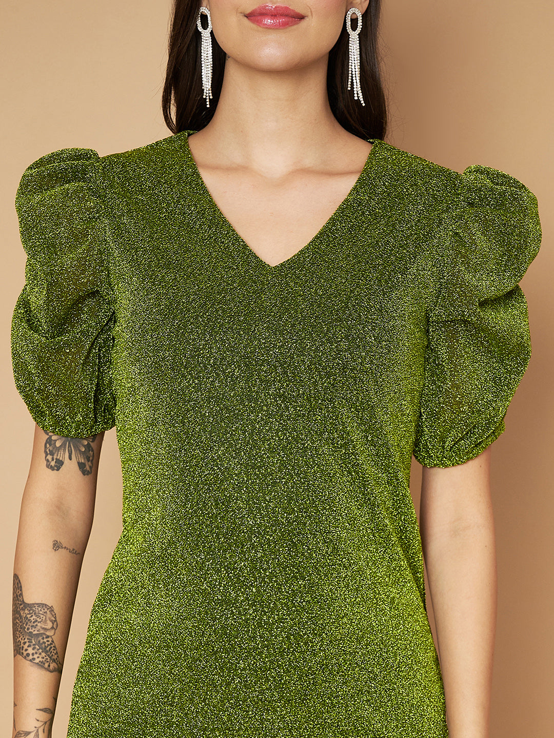 Embellished Green Sheath Dress