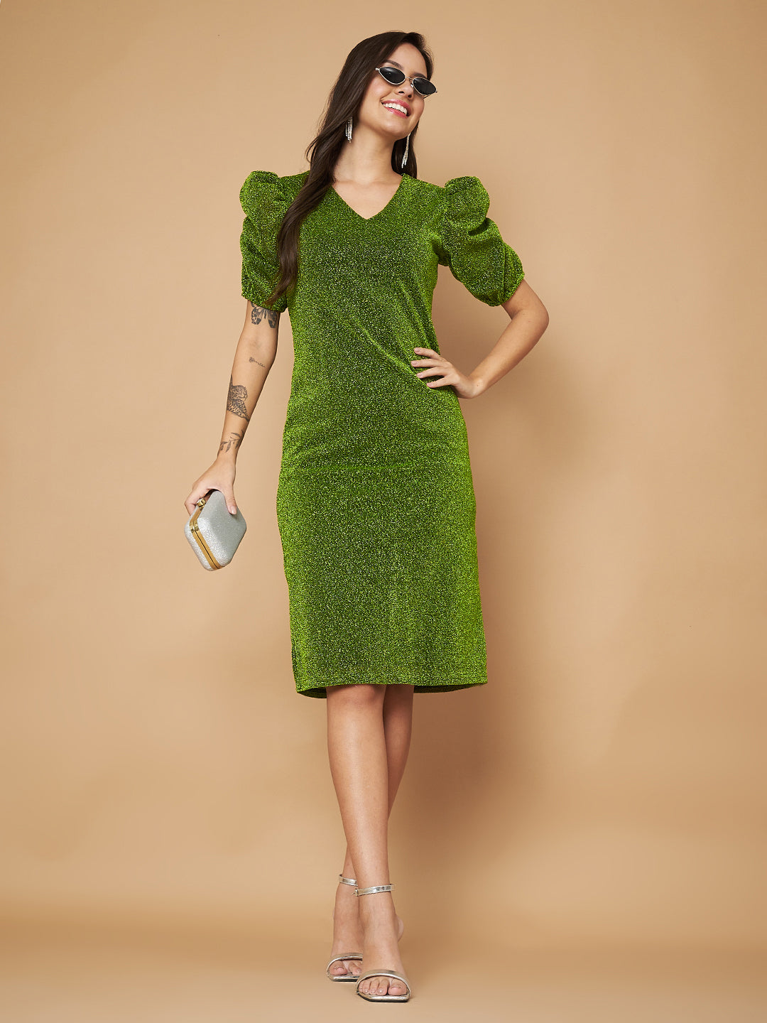Embellished Green Sheath Dress
