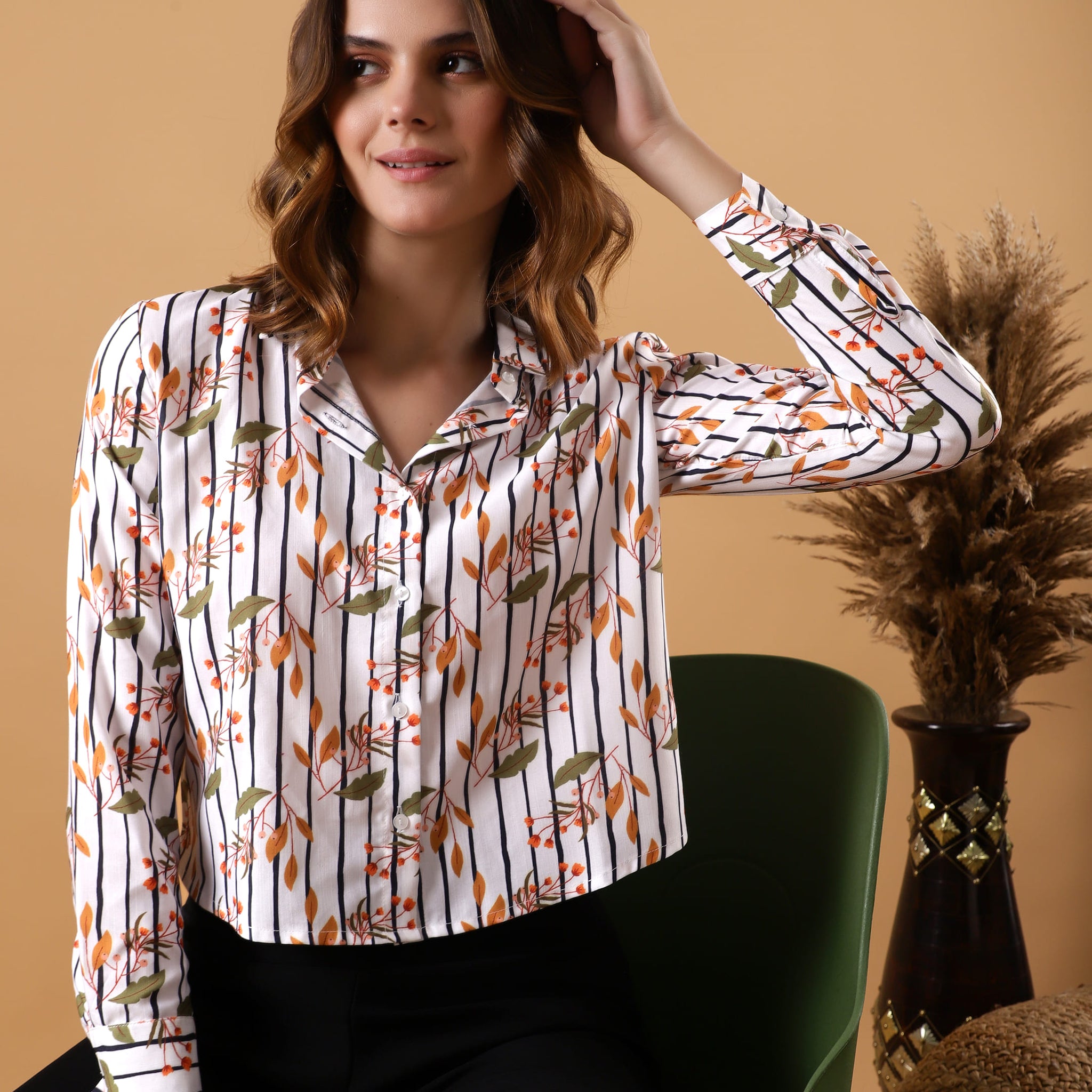 Striped Floral Shirt Top