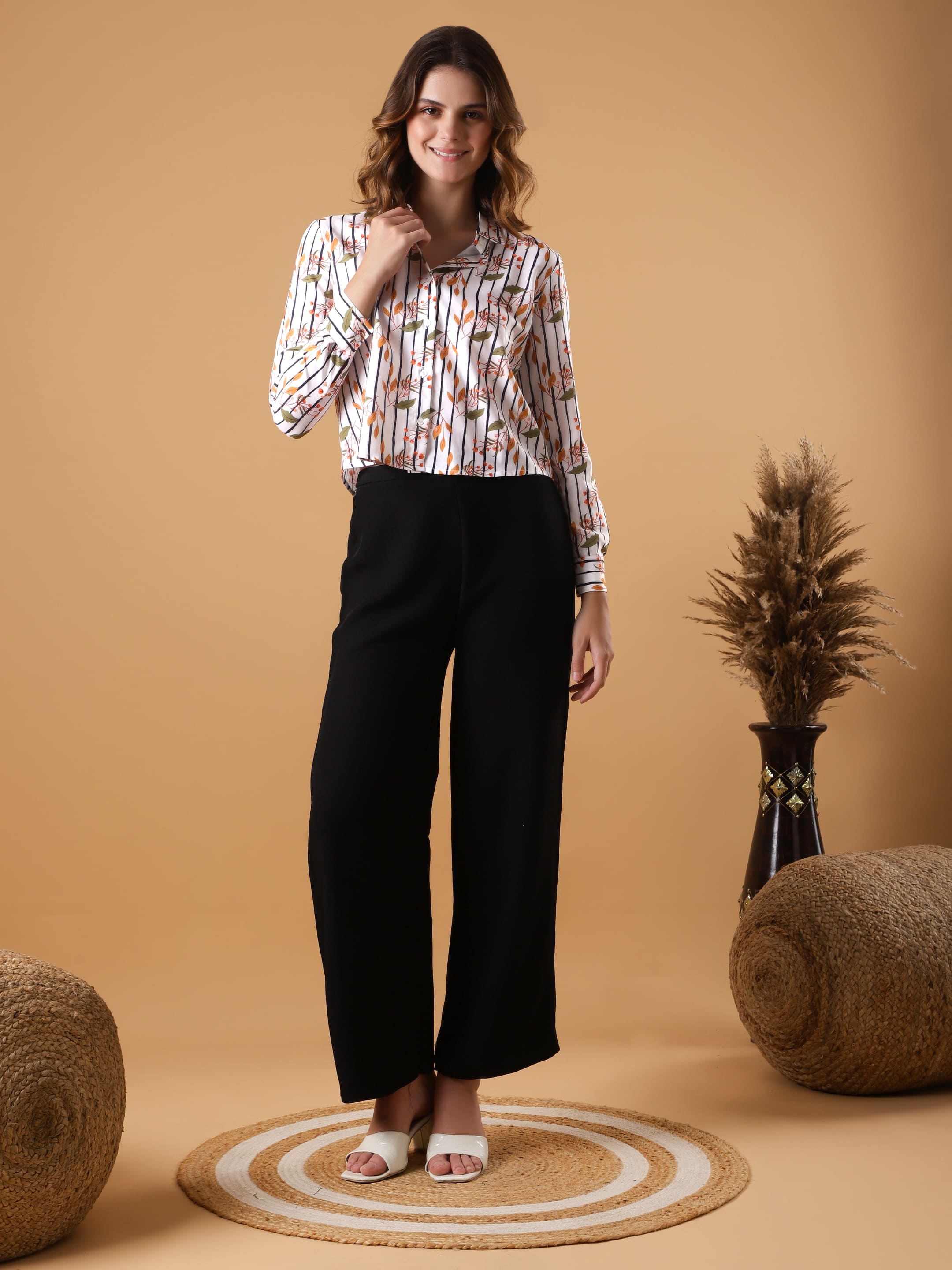 Striped Floral Shirt Top