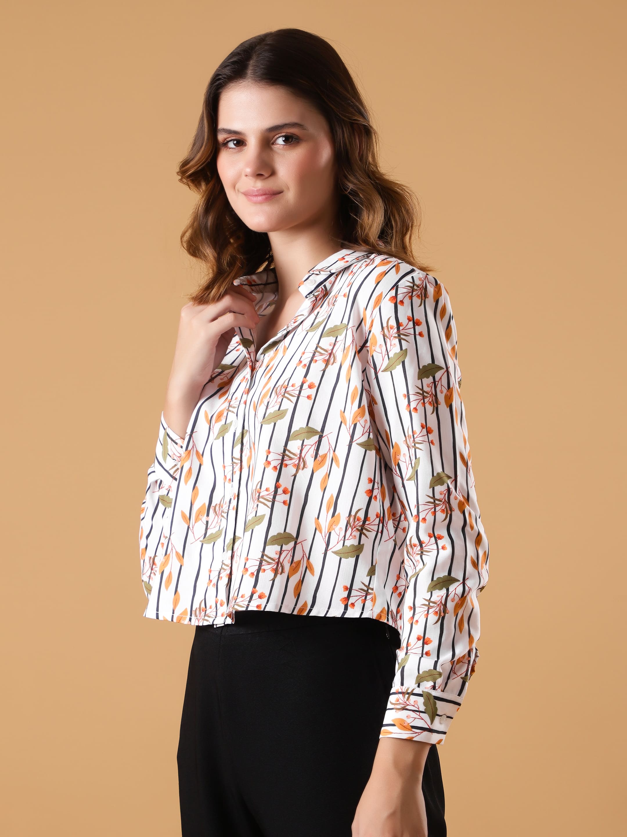 Striped Floral Shirt Top