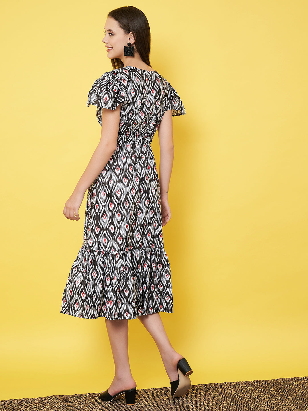 Fancy Black Printed Ruffled Dress