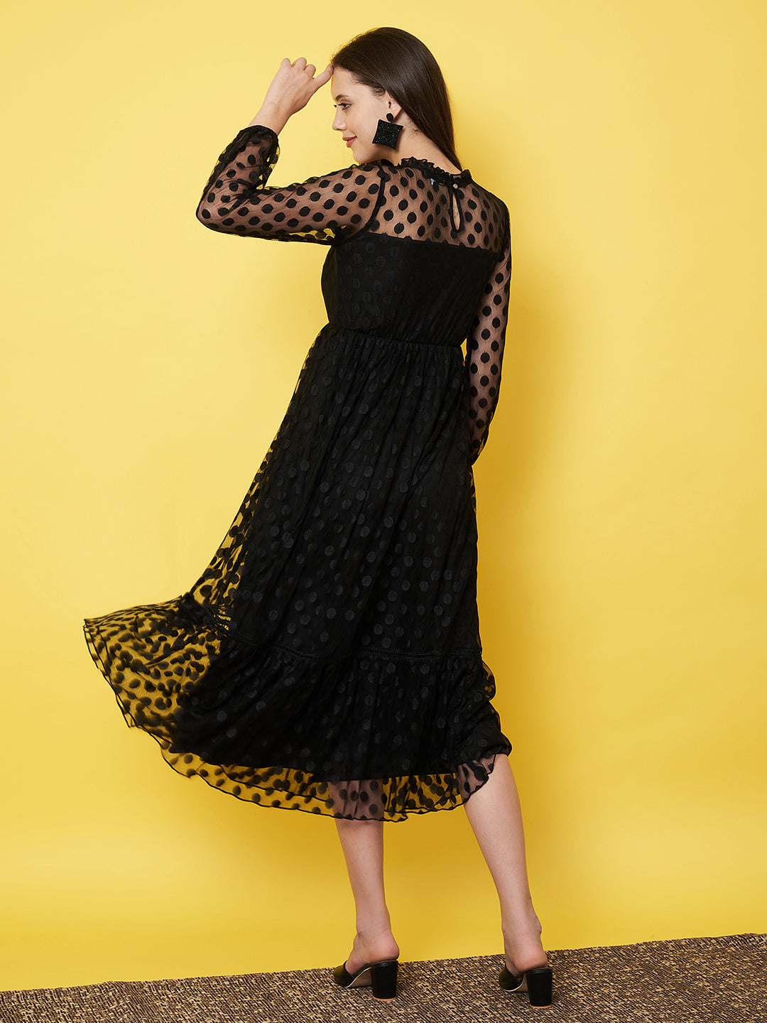 Classy Black Textured Flared Dress