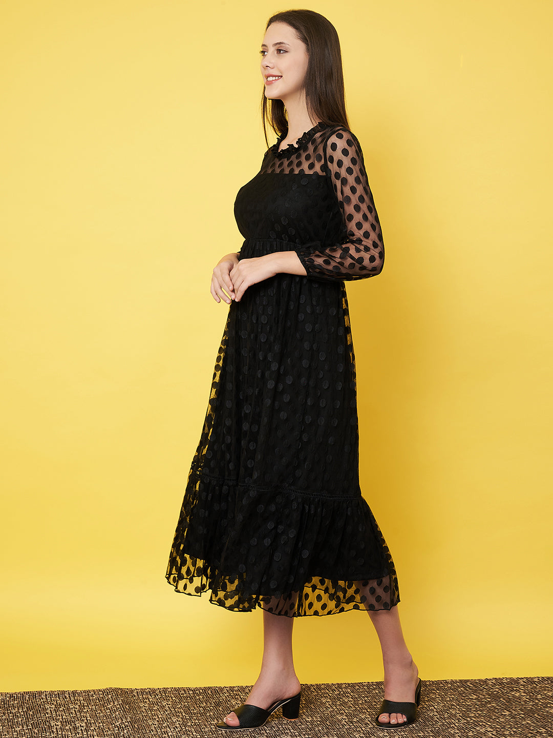 Classy Black Textured Flared Dress