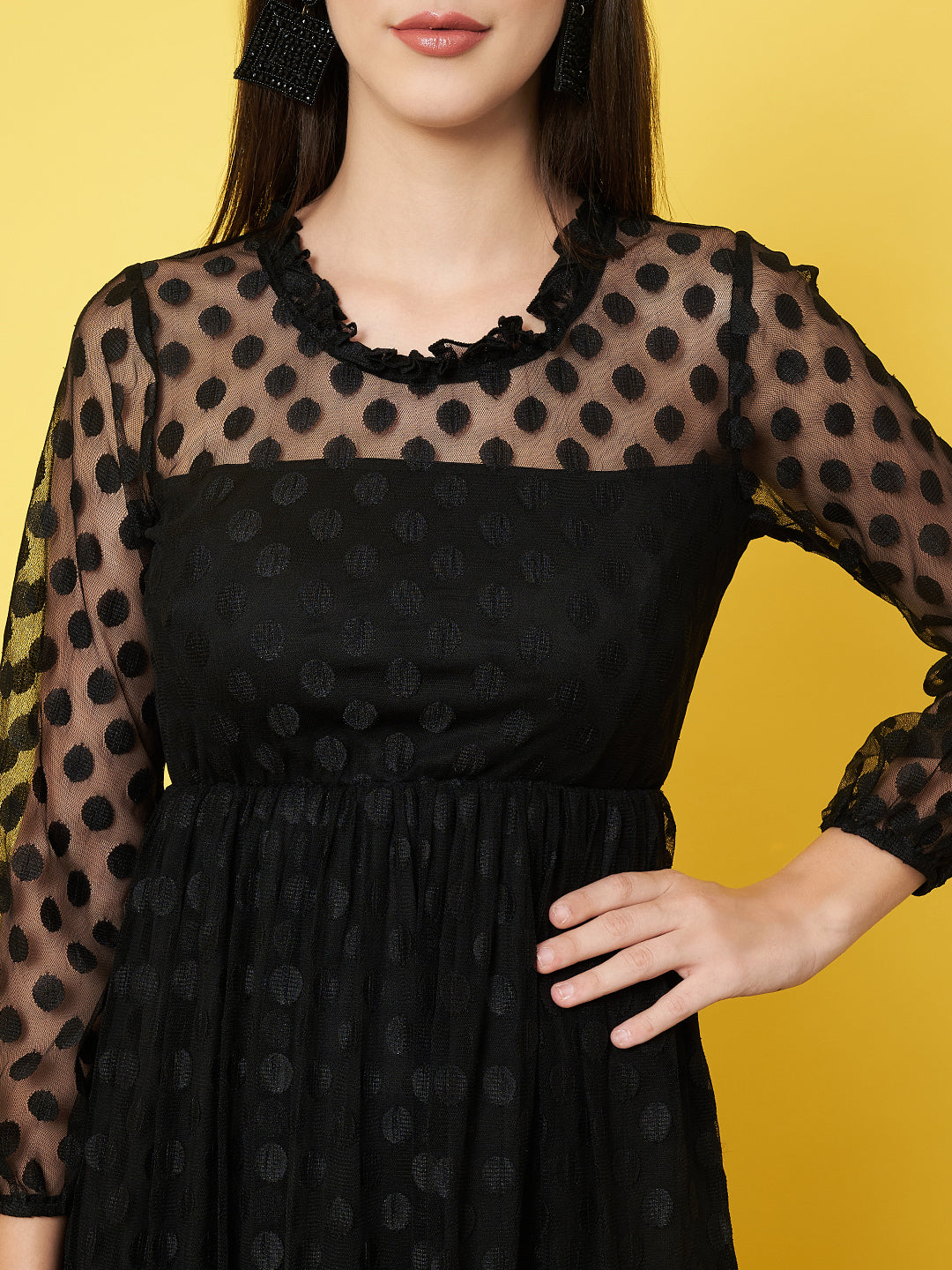 Classy Black Textured Flared Dress