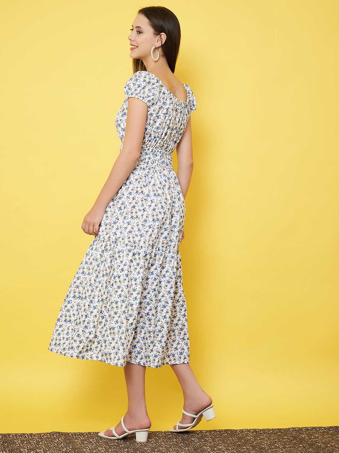 Stylish White Floral A - Line Midi Dress
