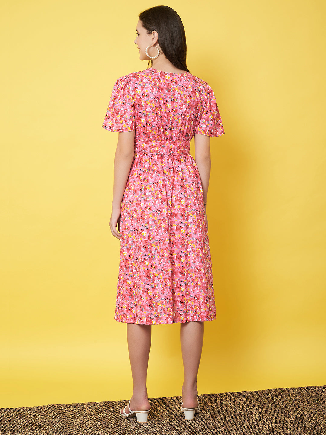 Classy Pink Floral Flared A - Line Dress