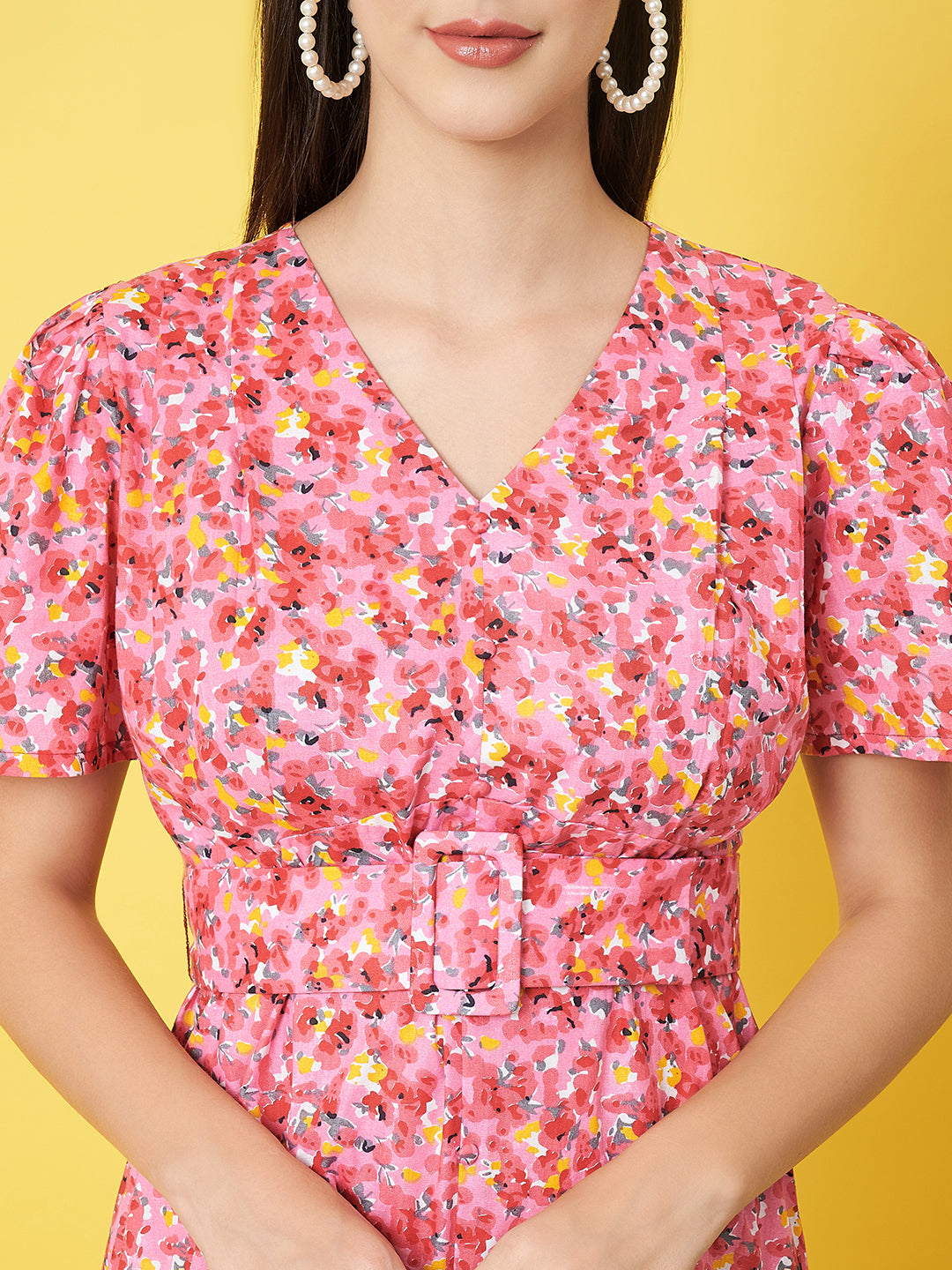 Classy Pink Floral Flared A - Line Dress