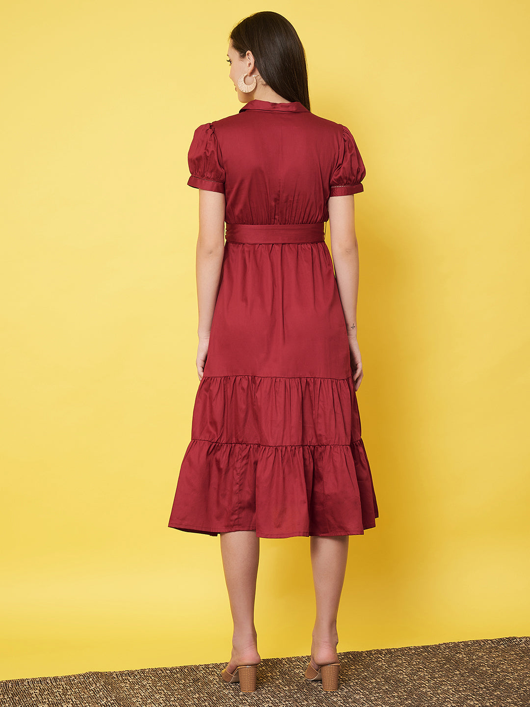 Classy Red Ruffled A - Line Dress