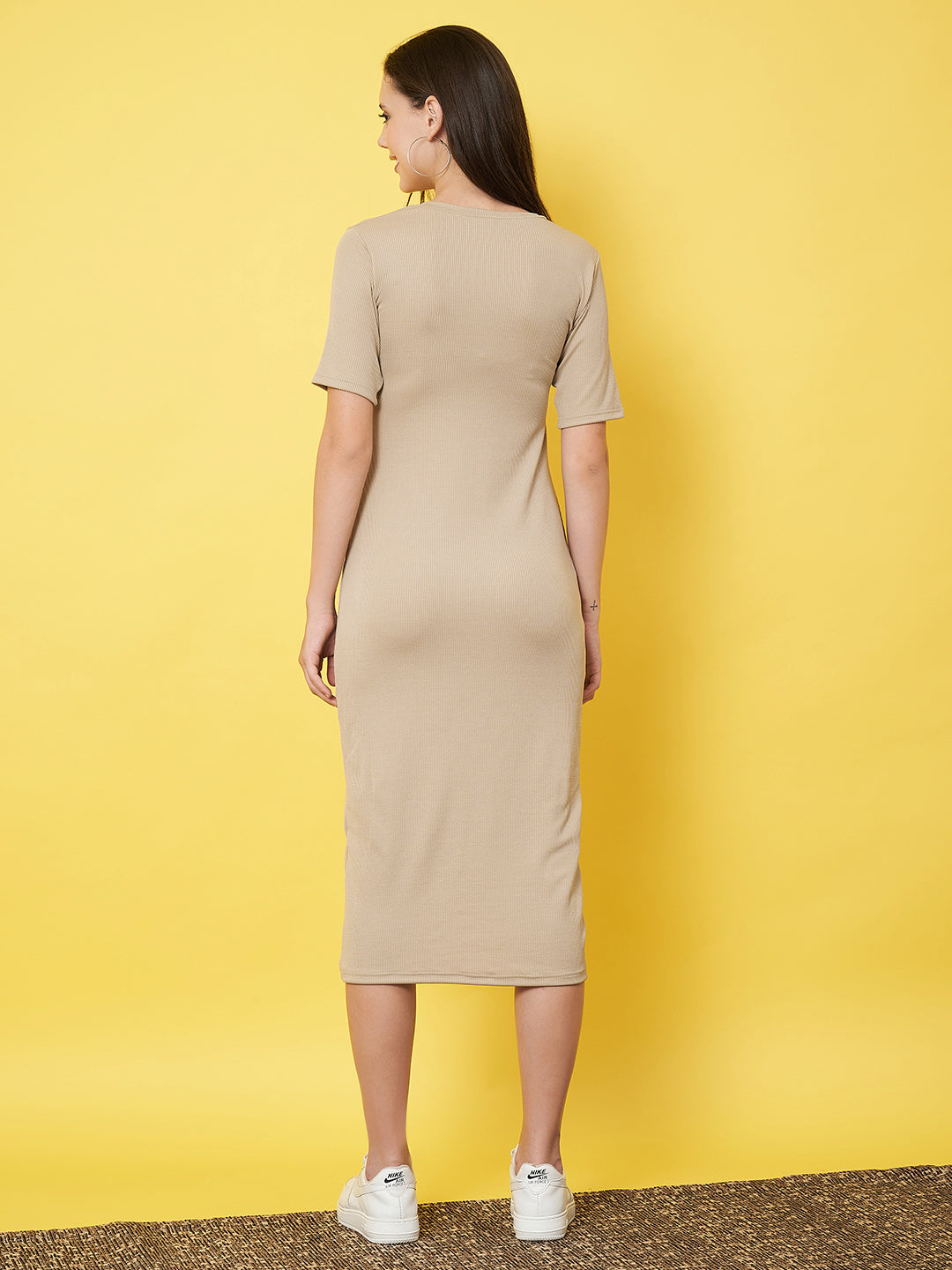 Classy Beige Fitted Shirt Dress