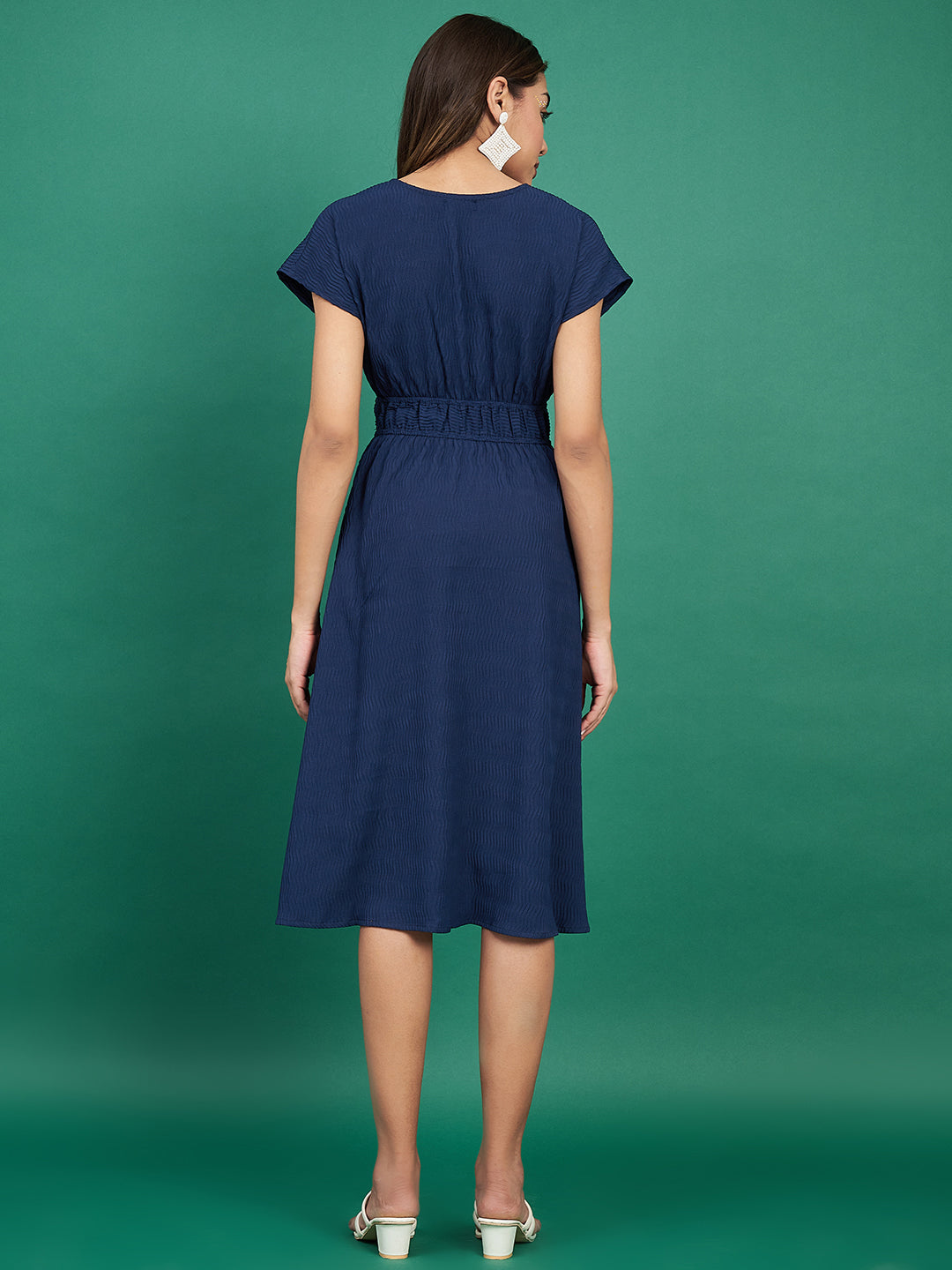 Fancy Blue Flared Midi Dress