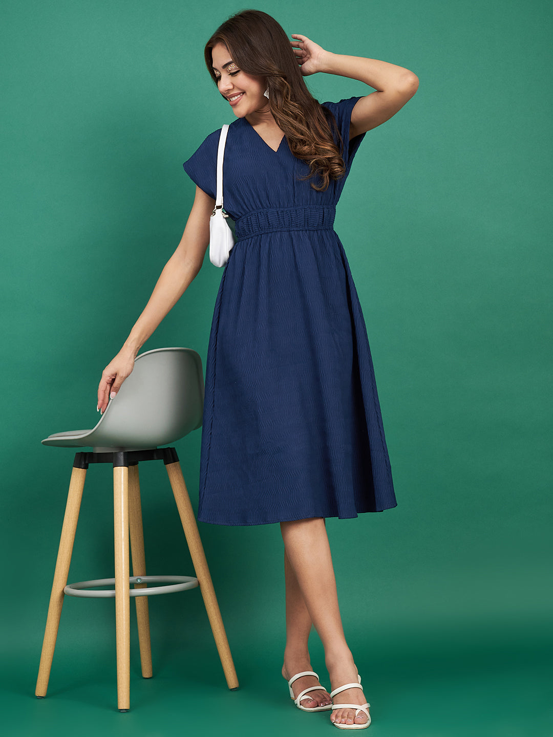 Fancy Blue Flared Midi Dress