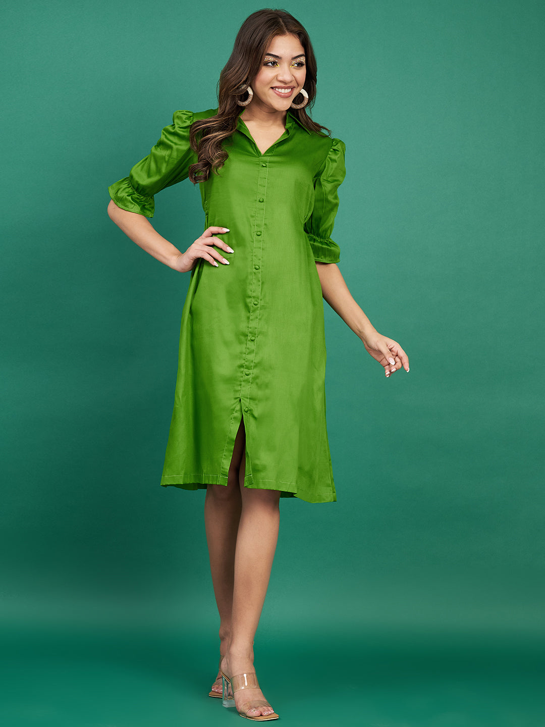 Classy Green Shirt Midi Dress