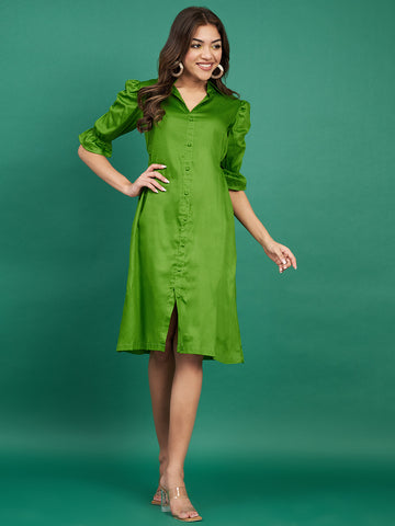 Classy Green Shirt Midi Dress
