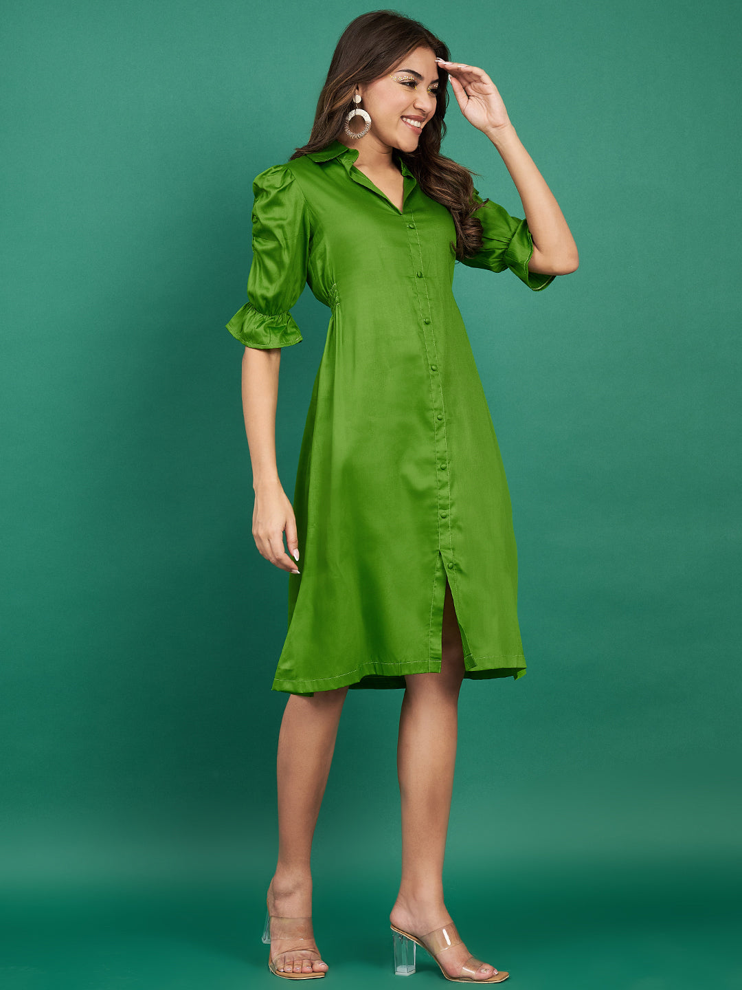 Classy Green Shirt Midi Dress