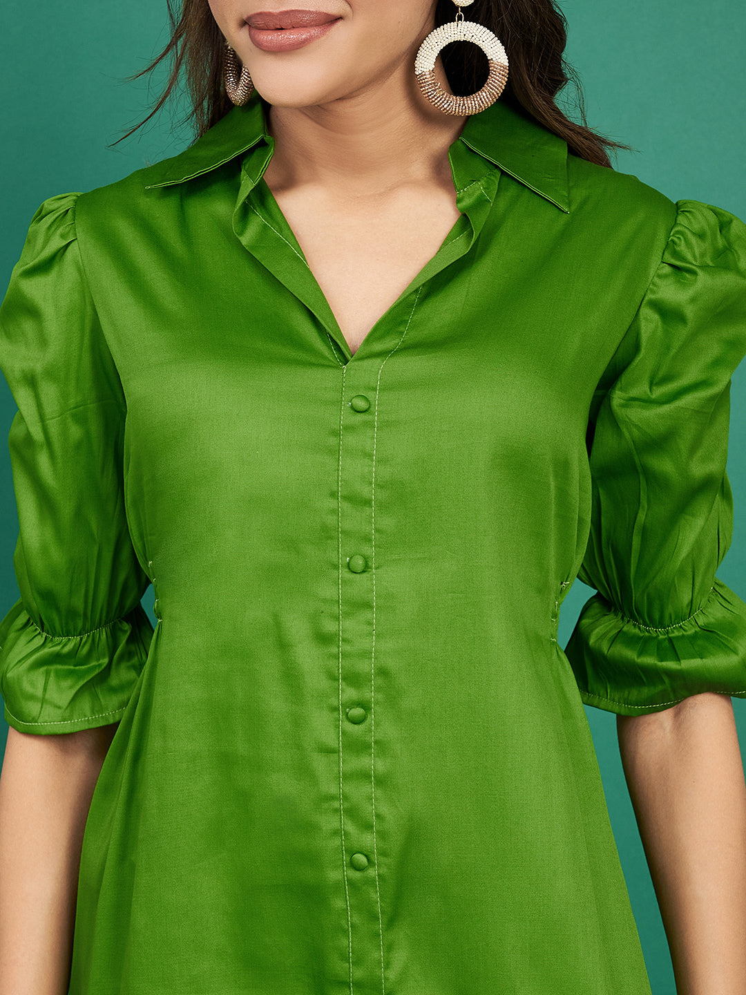 Classy Green Shirt Midi Dress