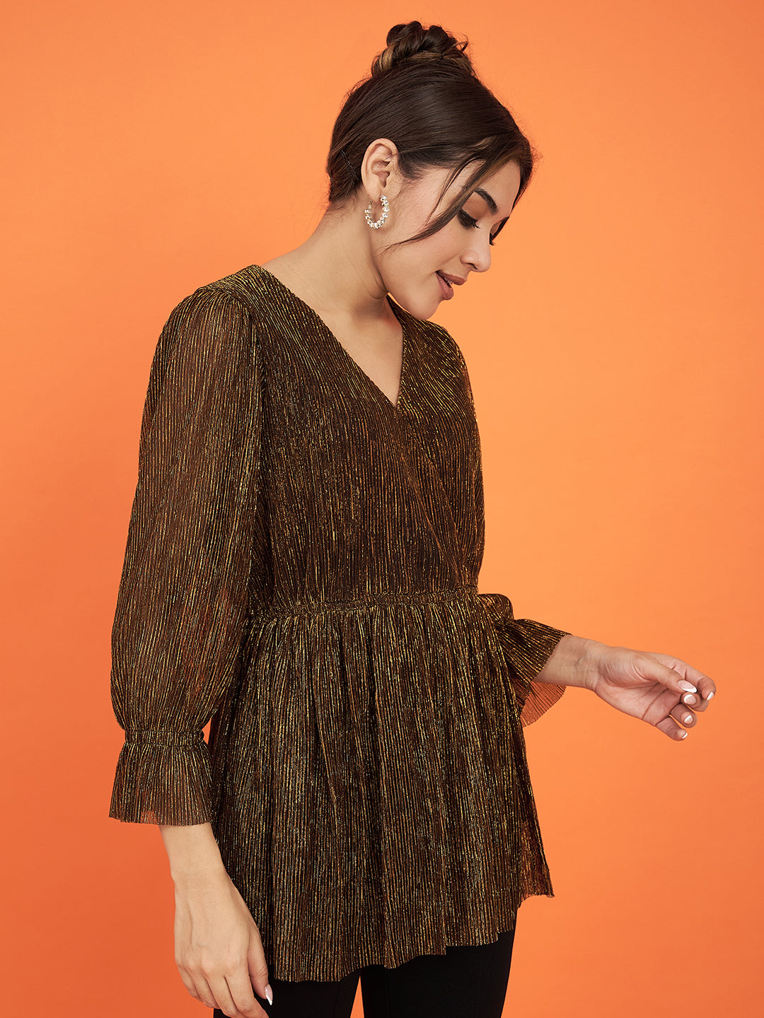 Embellished Brown Flared Top